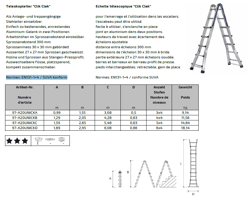 Teleskopleiter Clik Clak, 3x4 Stufen - 1