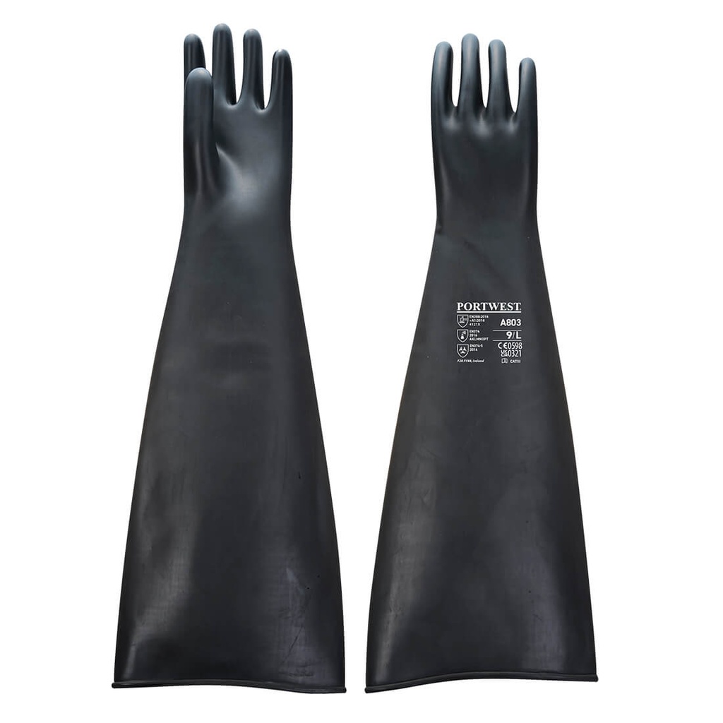 A803 - Schwerer Latex-Gummihandschuh 600mm Schwarz - 1