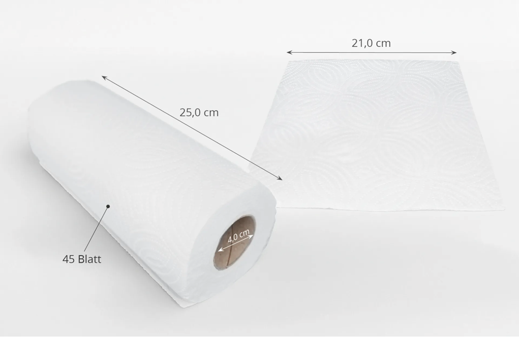 Küchenrolle, 3-lagig, 45 Blatt, Zellstoff weiss, 12 x 4 Rollen - 2
