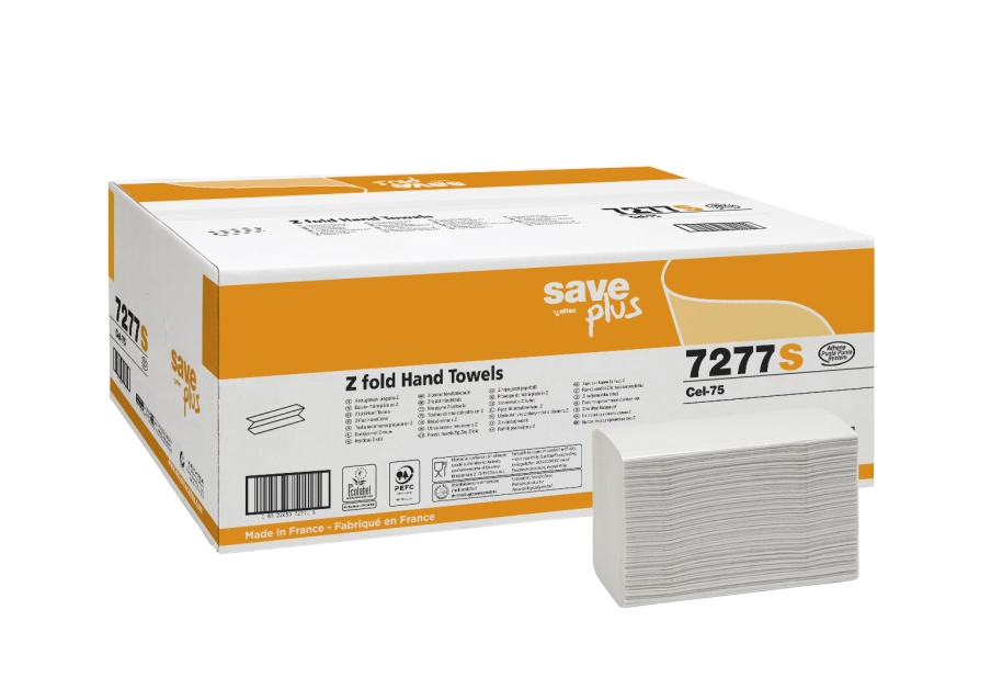 [C7277S] Papierhandtuch Z-Falz 2-lg Save. Karton à 3000 Blatt. 20,5x24 cm