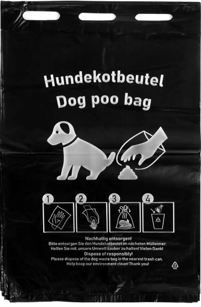 [217] Hundekotbeutel HDPE , schwarz, mit weissem Druck