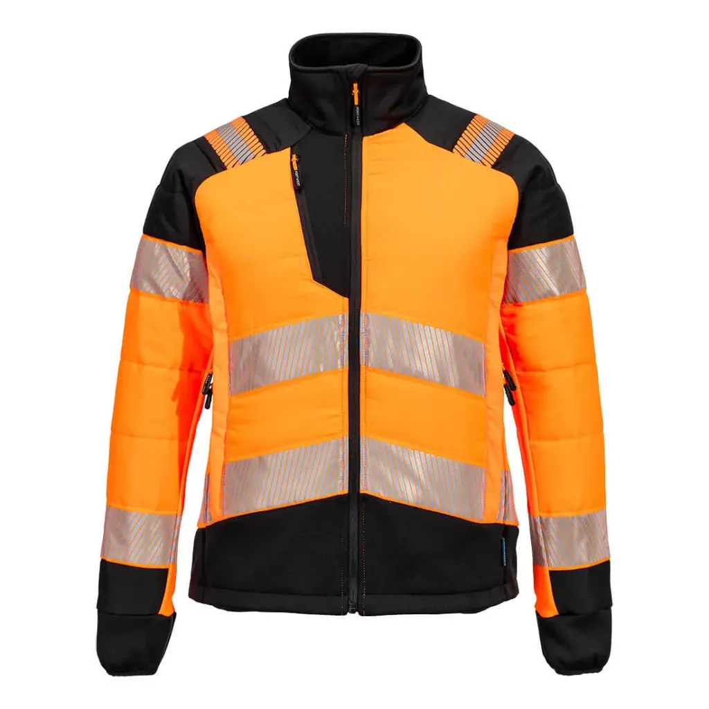 [T171OBRXS] Hi-Vis Damen Hybrid Steppjacke T171 (Orange / Schwarz, XS)