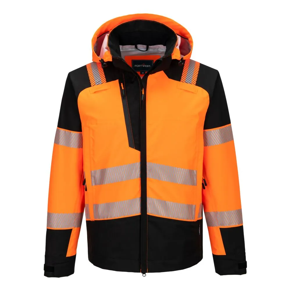 [T166OBRXS] Hi-Vis Regenjacke (3L) T166 (Orange / Schwarz, XS)