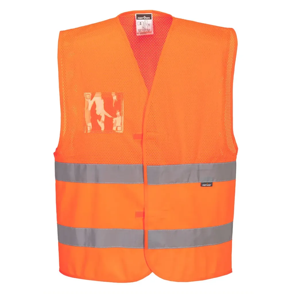 [C494ORRS/M] Hi-Vis Halb-Mesh Weste 2 Reflexstreifen C494 (Orange, S/M)