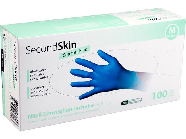 [100462-S] Einwegschutzhandschuhe SecondSkin Nitril "Comfort Blue" (S)
