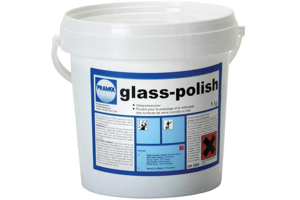Reinigungschemie glass-polish Pulver für verätzte Glasscheiben